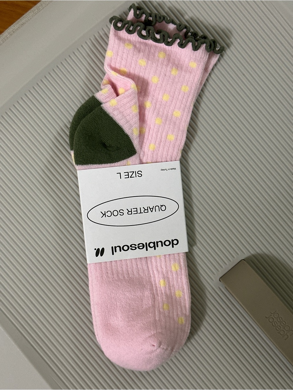 Pink Polka Dot Quarter Socks - Size L